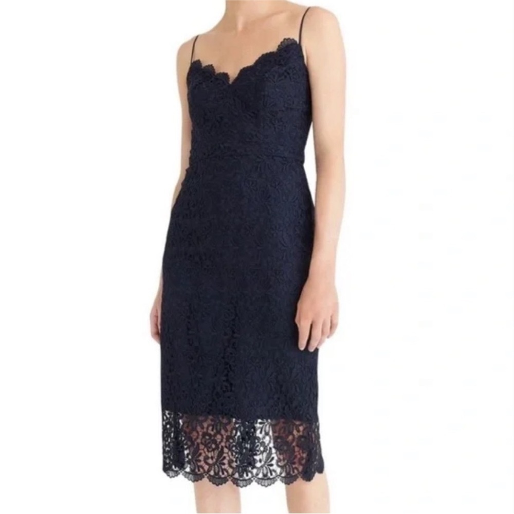 J. Crew Lace Navy Blue Midi Dress Size 4 NWT